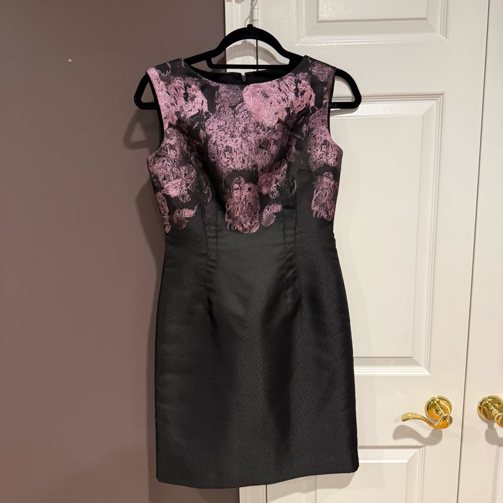 Tahari ASL Black and Pink Floral Mini Dress